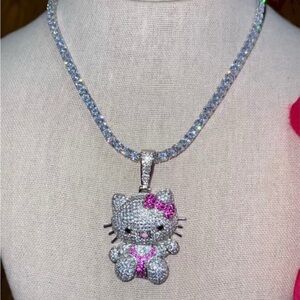 Silver and Pink Hello Kitty Pendant Necklace 16inch
